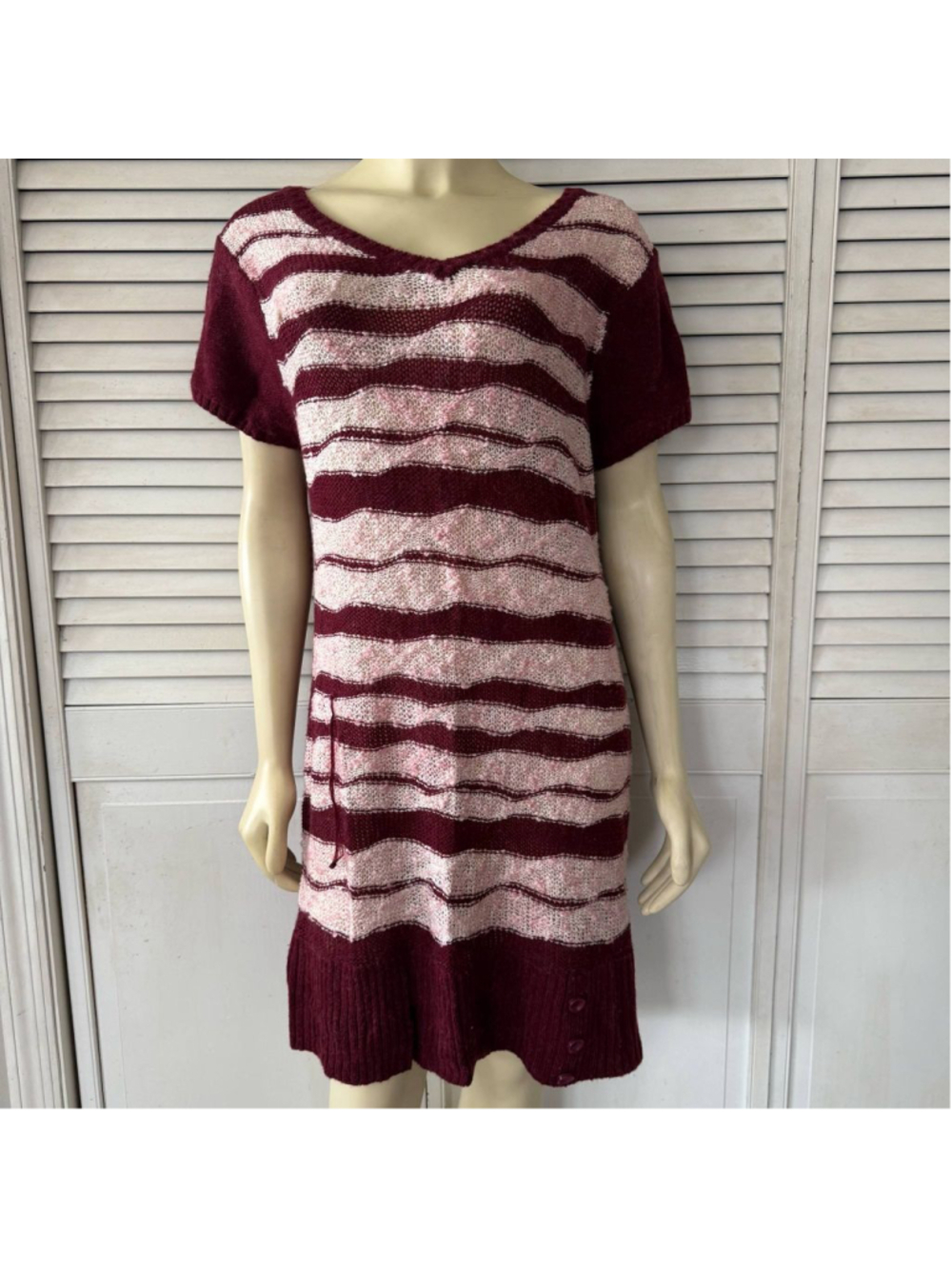 Women's Extra Touch Sweater Dress Size 1X Burgundy Striped Knit